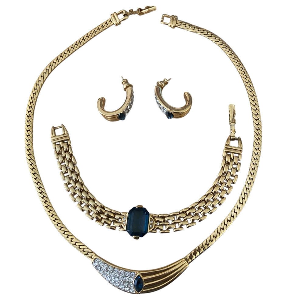 D’Orlan parure - necklace, bracelet, earrings with rhinestone, sapphire crystal